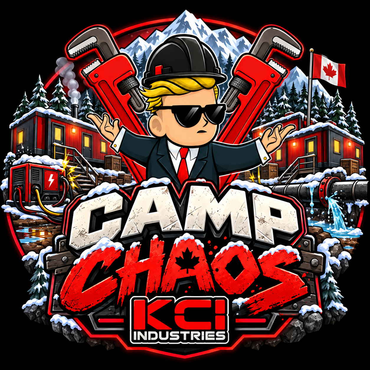 Camp Chaos artwork featuring the KCI character and a snowy Canadian work camp
